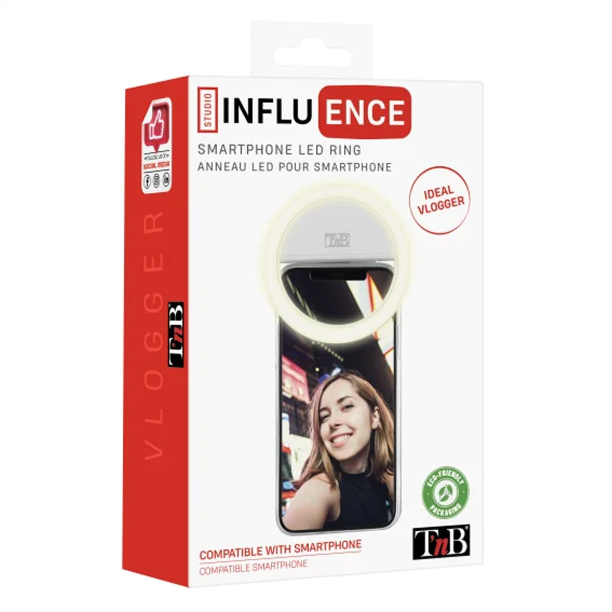 T'nB Influence LED-Ringlicht – 36 LEDs, 6500 K, 200 mAh Akku – für Smartphones, mit Mikro-USB