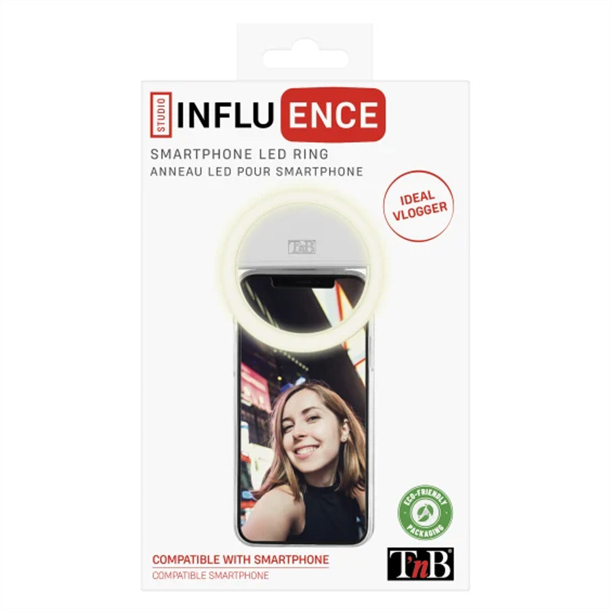 T'nB Influence LED-Ringlicht – 36 LEDs, 6500 K, 200 mAh Akku – für Smartphones, mit Mikro-USB