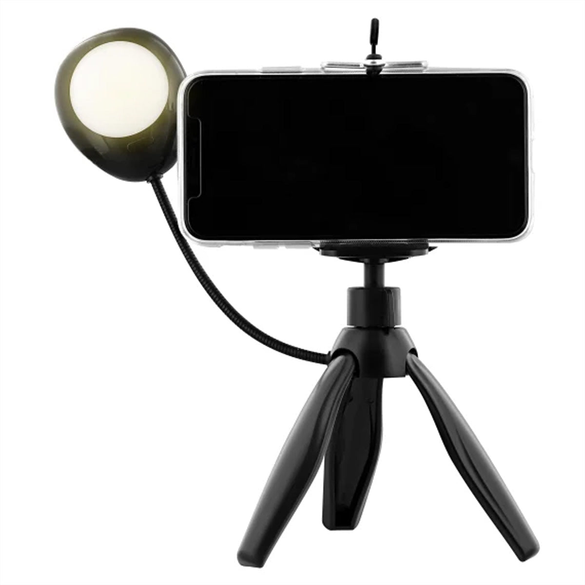 T'nB Mini-Stativ mit LED – 20 cm – 7500 K, 3 Stufen, 360° – für Smartphones bis 6,5" – Schwarz