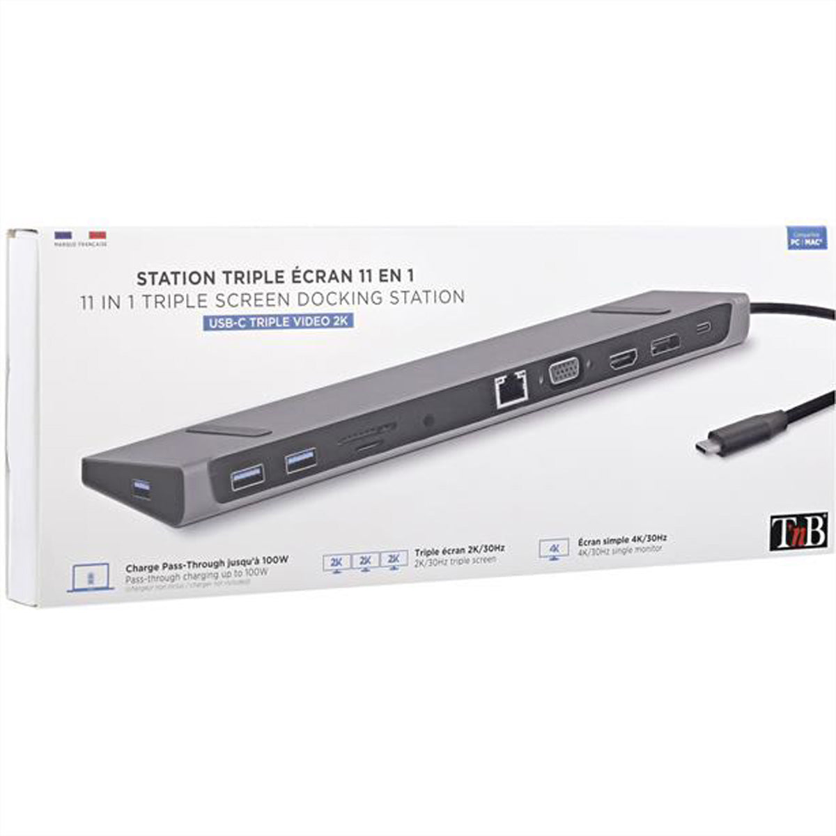 T'nB Dockingstation – USB-C, DP/HDMI/VGA, 3× USB-A, GbE, SD/microSD, 3,5 mm Audio, für MacBook/Notebook