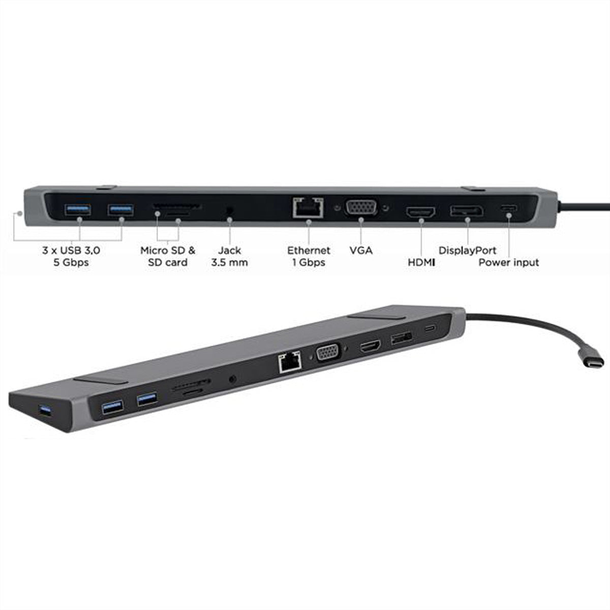 T'nB Dockingstation – USB-C, DP/HDMI/VGA, 3× USB-A, GbE, SD/microSD, 3,5 mm Audio, für MacBook/Notebook
