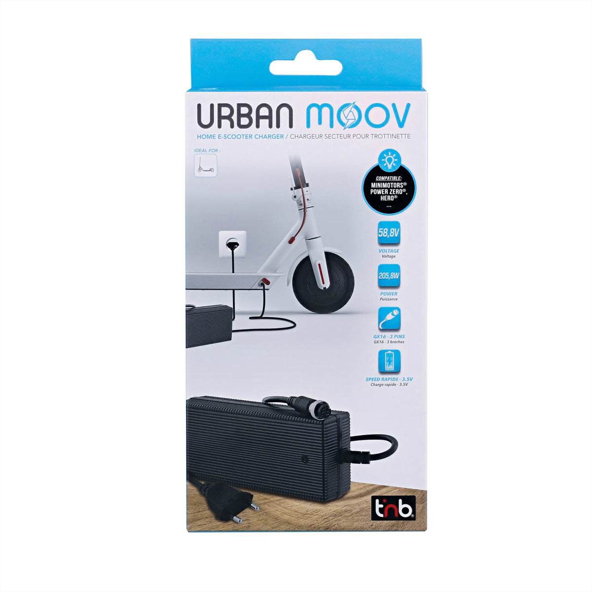 T'nB Urban Moov 58 V Ladegerät für E-Scooter – für Dualtron Mini, Futecher Gun 600 Pro und andere – schwarz