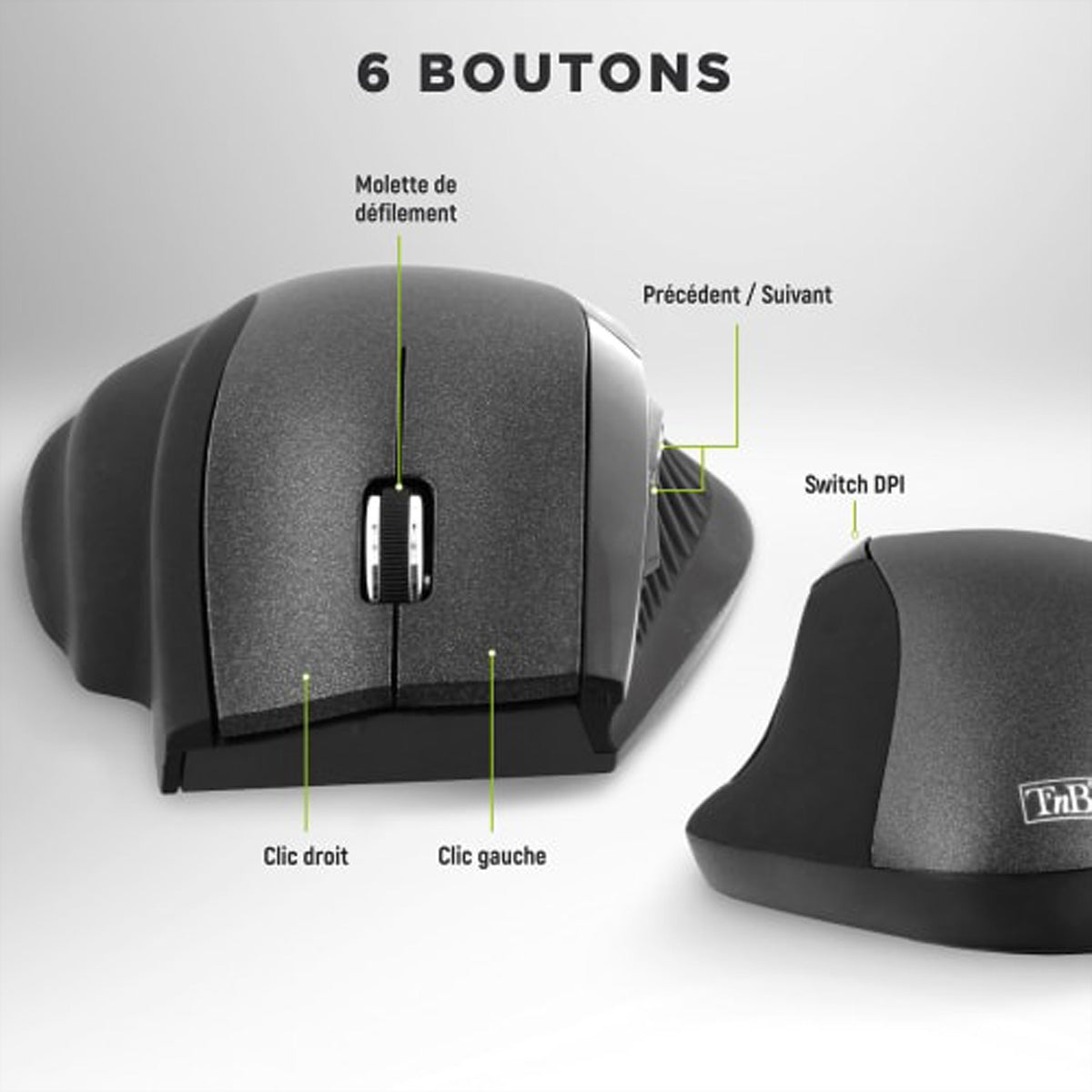 T'nB MWERGO – Maus – Kabellos (Bluetooth/2,4 GHz), 1600 DPI, rechts, Schwarz
