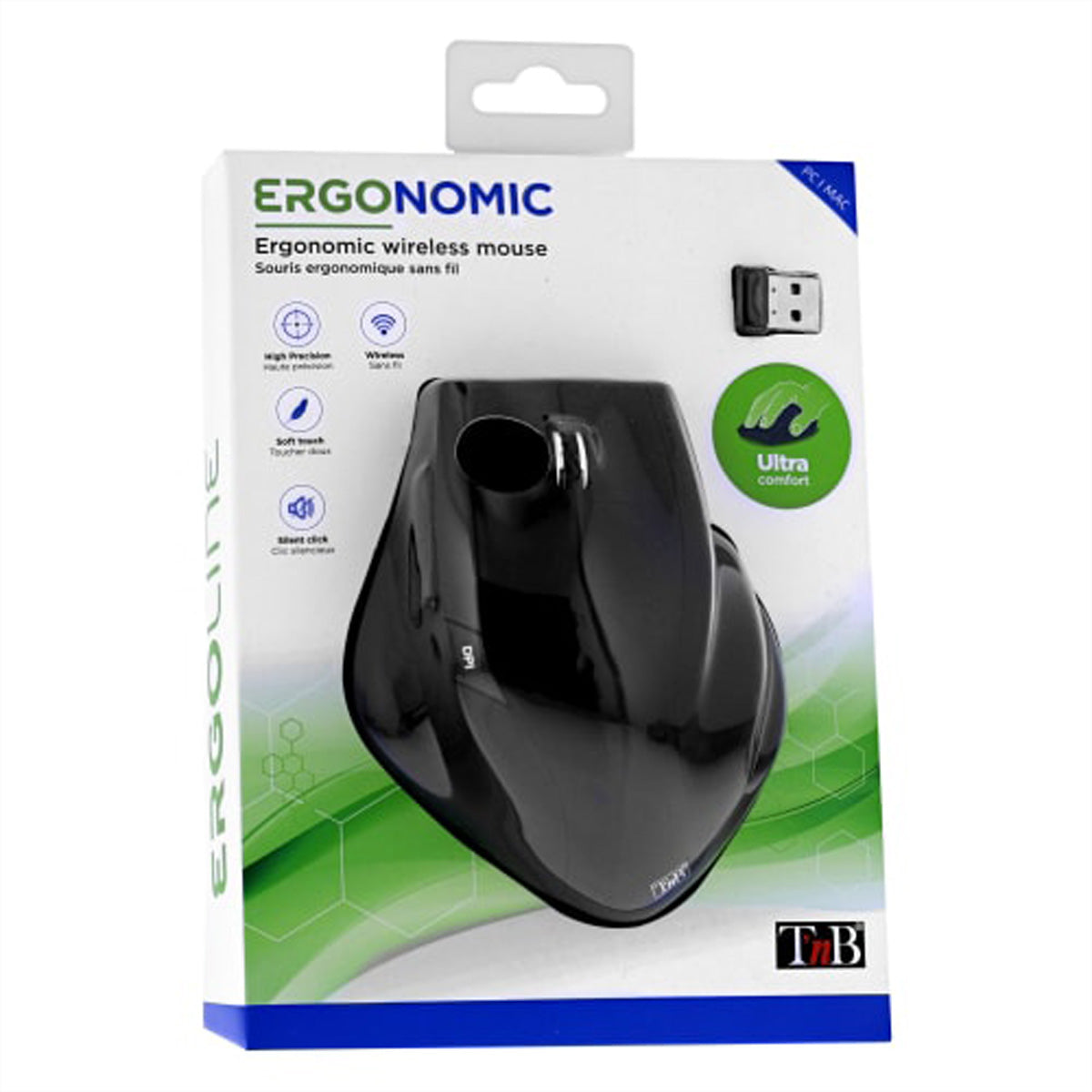 T'nB MWERGO – Maus – Kabellos (Bluetooth/2,4 GHz), 1600 DPI, rechts, Schwarz