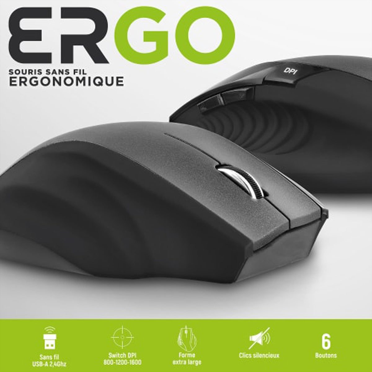T'nB MWERGO – Maus – Kabellos (Bluetooth/2,4 GHz), 1600 DPI, rechts, Schwarz