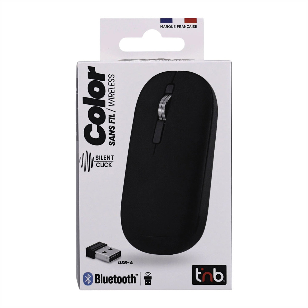 T'nB iClick Dual Connect – Maus – Kabellos (Bluetooth/2,4 GHz), 1200 DPI, beidhändig, Schwarz