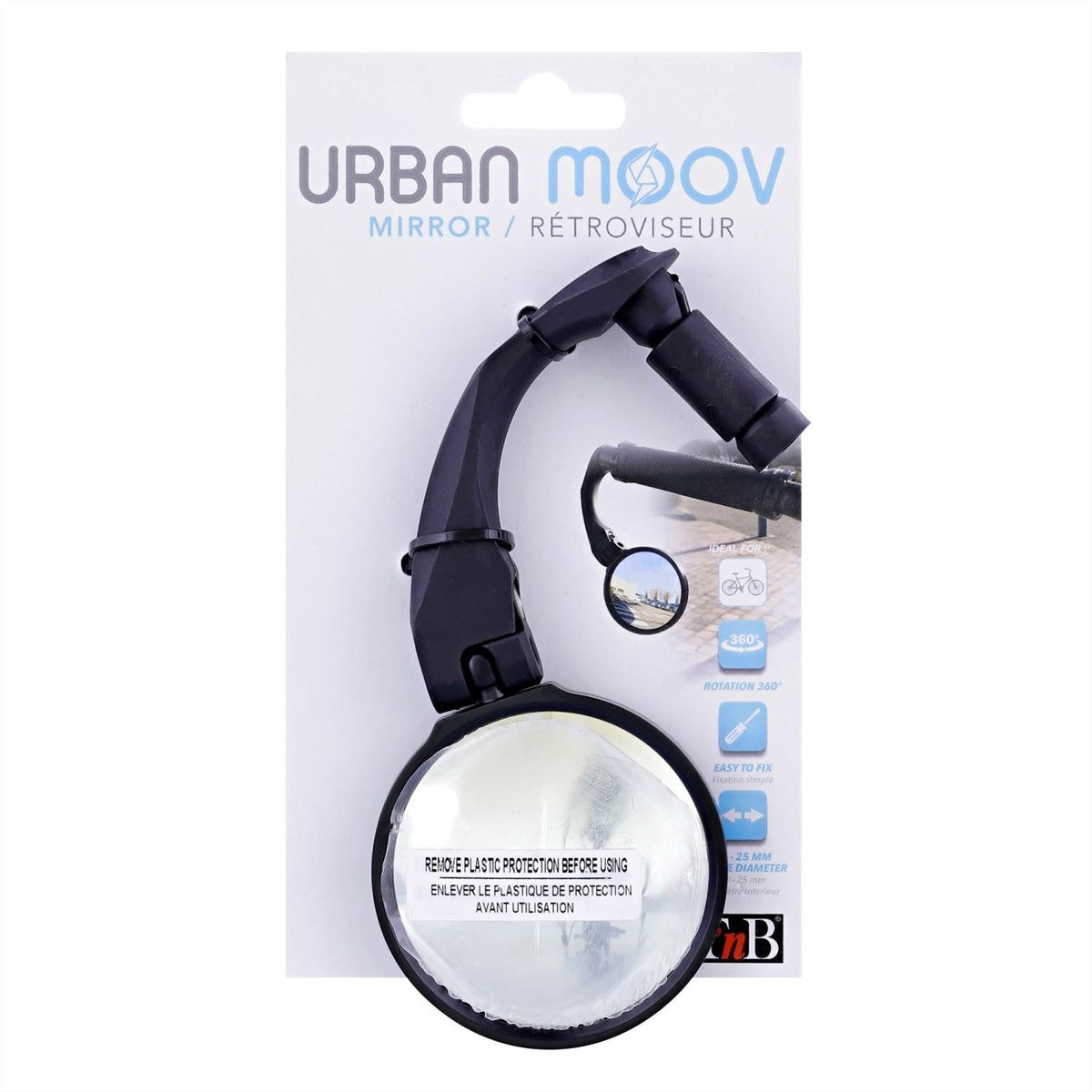 T'nB Lenkerendspiegel – Ø 70 mm, 360° verstellbar – für Lenker Ø 25 mm – schwarz – 1 Stk.