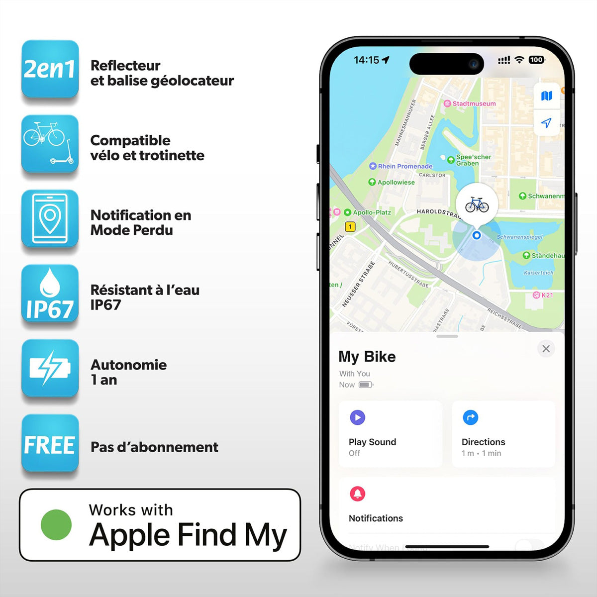 T'nB My Finder – Bluetooth-Tracker – für Apple Wo ist? – CR2032 (inkl.) – Schwarz/Rot