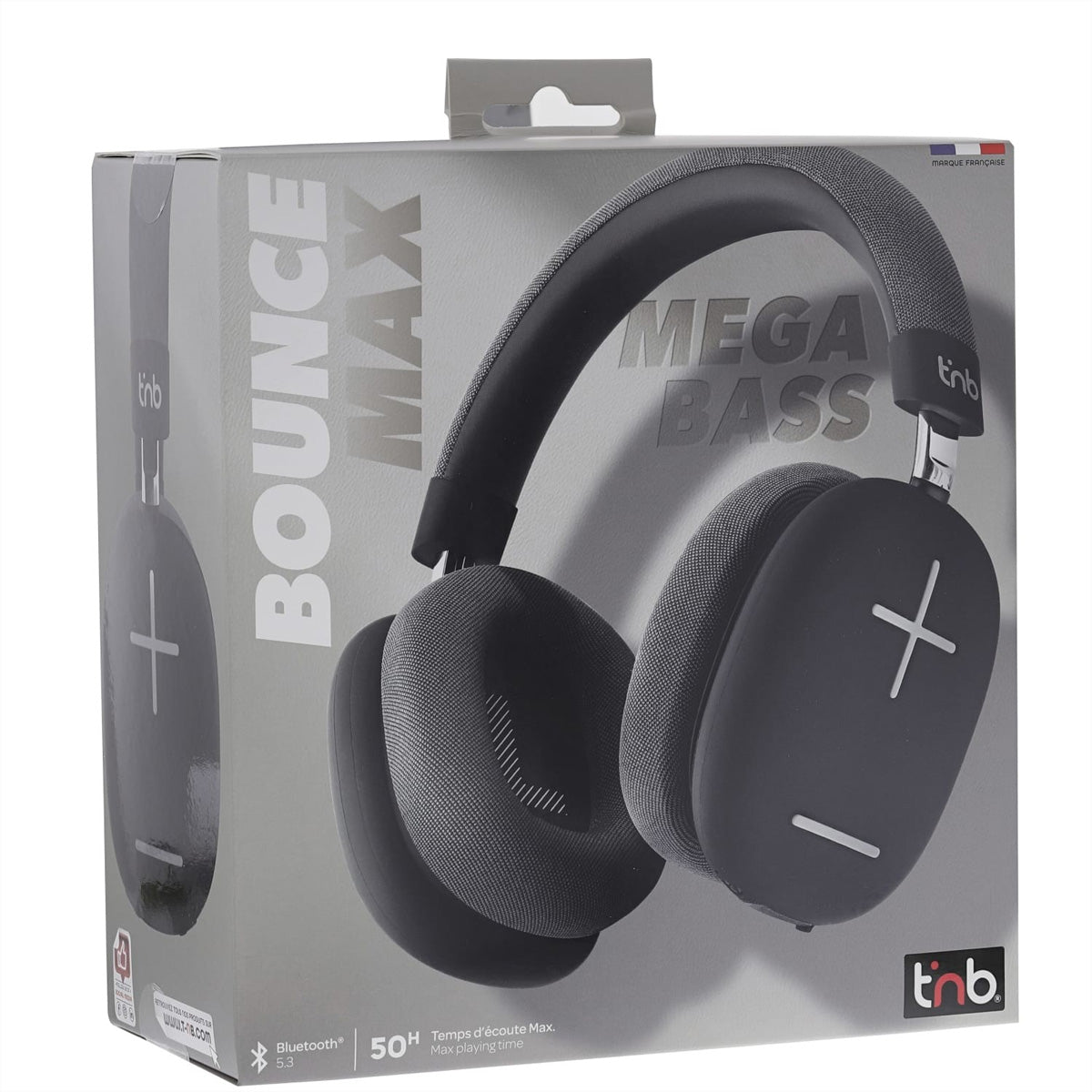 T'nB Bounce Max Over-Ear Kopfhörer – Stereo, Kabel + BT, 3,5 mm Klinke, ANC, Schwarz/Grau, BT 5.3