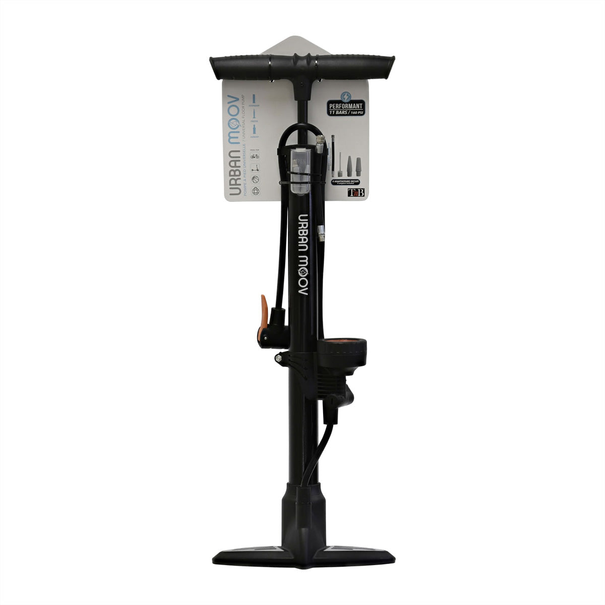 T'nB UMPUMPFL Universalfusspumpe – 11 bar, Höhe 950 mm – für Presta/Schrader/Dunlop-Ventile