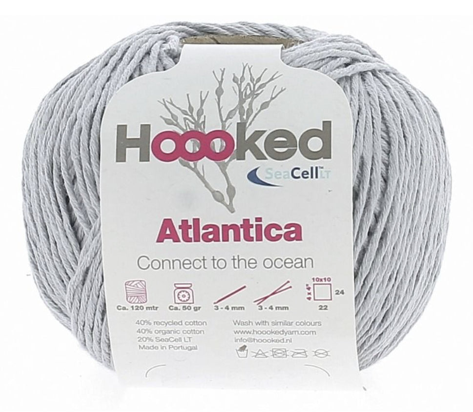 Hoooked Atlantica SeaCell Wolle Grau – 50 g, 120 m, Recycelte Baumwolle, Nadel 3 mm, 1 Stk.