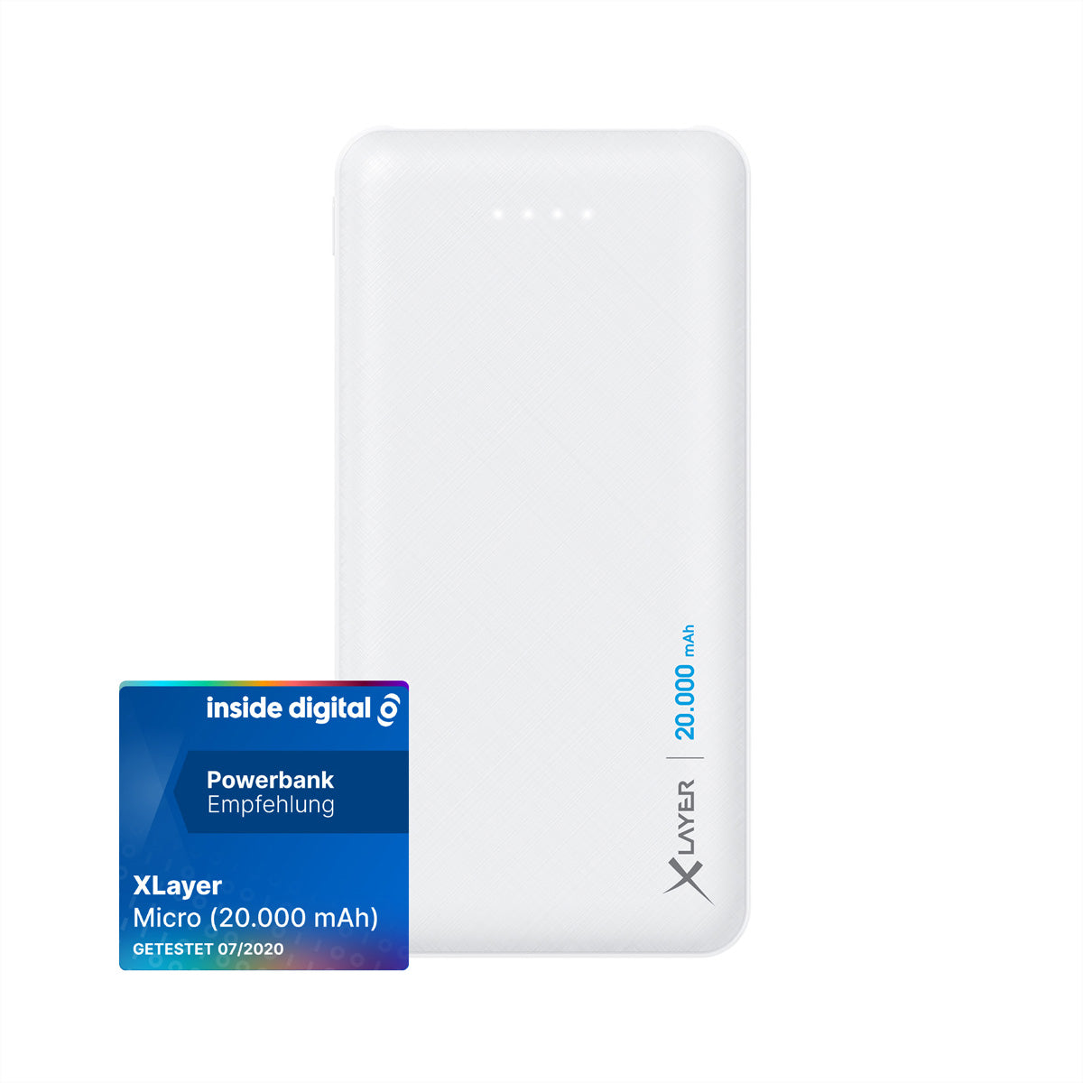 Xlayer Powerbank 20'000 mAh – 1× USB-C, 2× USB-A, weiss