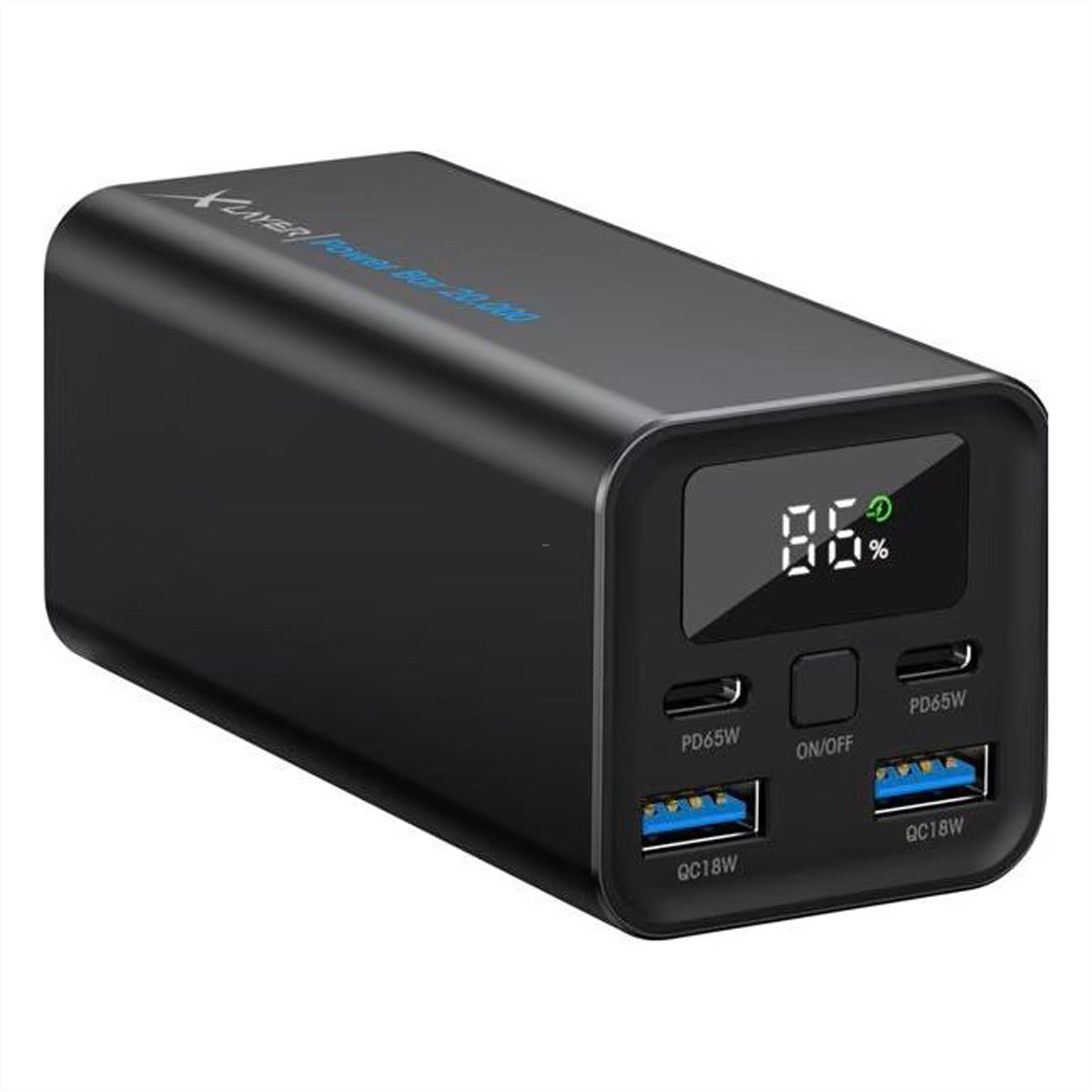 Xlayer Powerbank 20'000 mAh – 65 W PD, 2× USB-C, 2× USB-A, schwarz