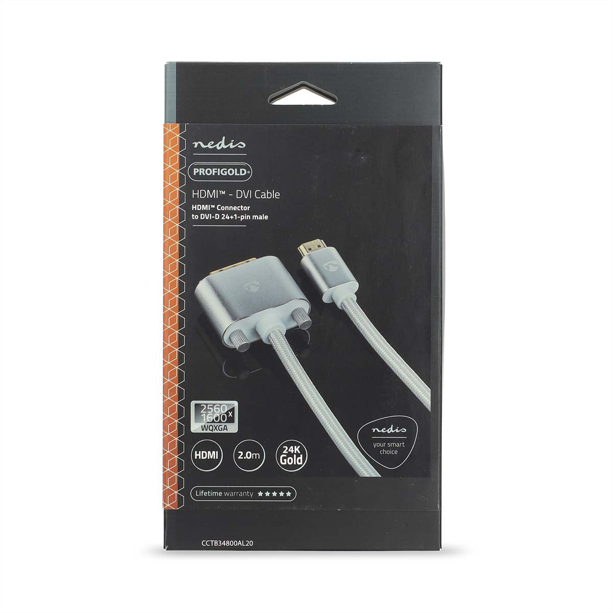 Nedis DVI-D auf HDMI Kabel 2560×1600 60 Hz – 2 m – Silber – für Gaming-PC, Spielekonsole, Blu-Ray-Player