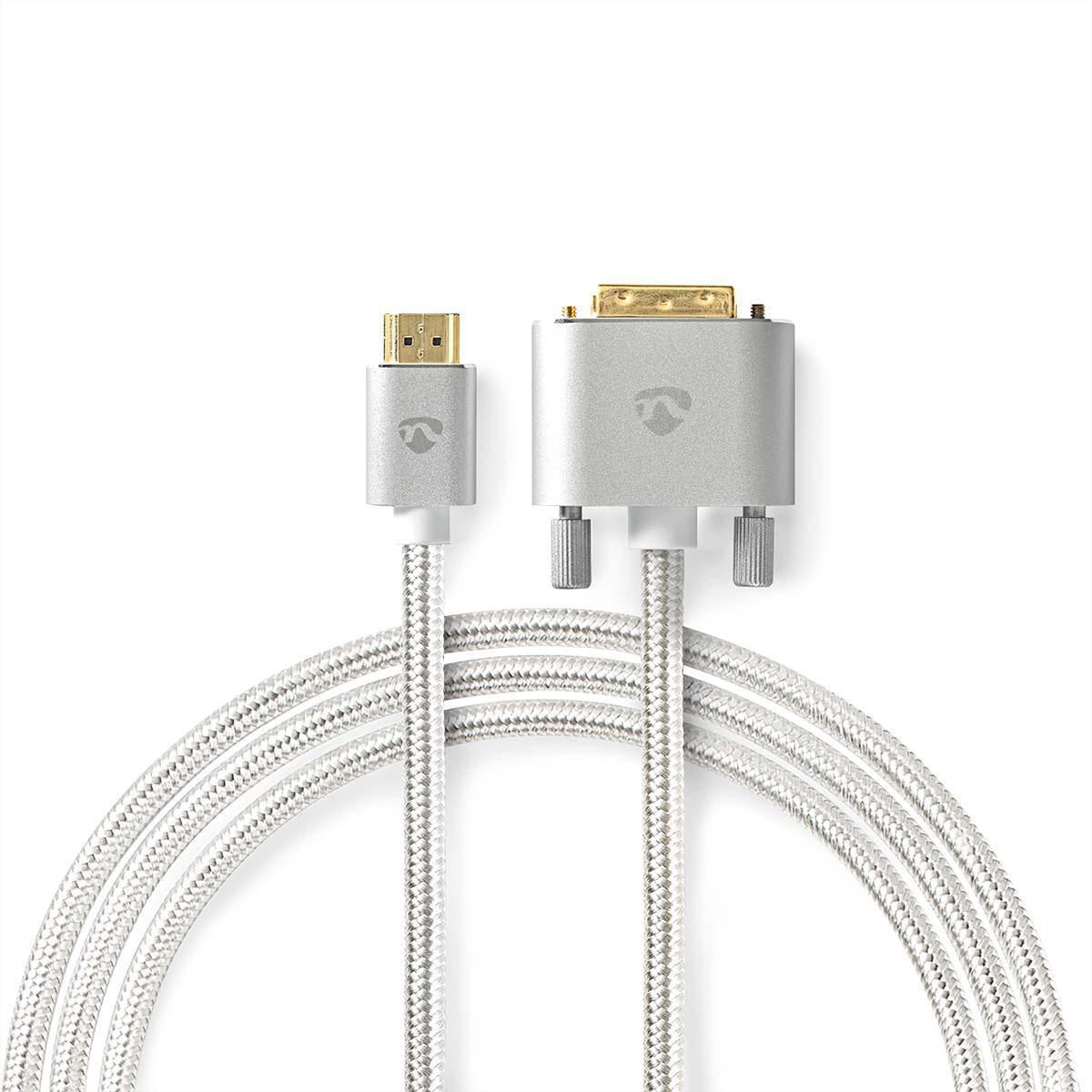 Nedis DVI-D auf HDMI Kabel 2560×1600 60 Hz – 2 m – Silber – für Gaming-PC, Spielekonsole, Blu-Ray-Player