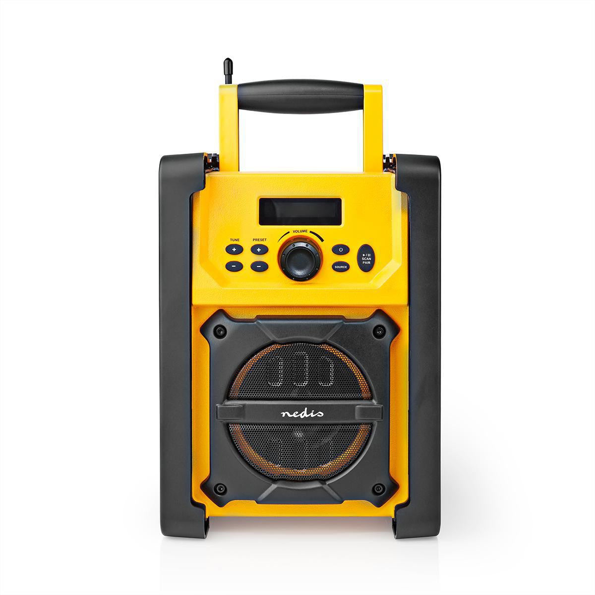Nedis Baustellenradio FM, Bluetooth, AUX, IPX5 – Schwarz/Gelb