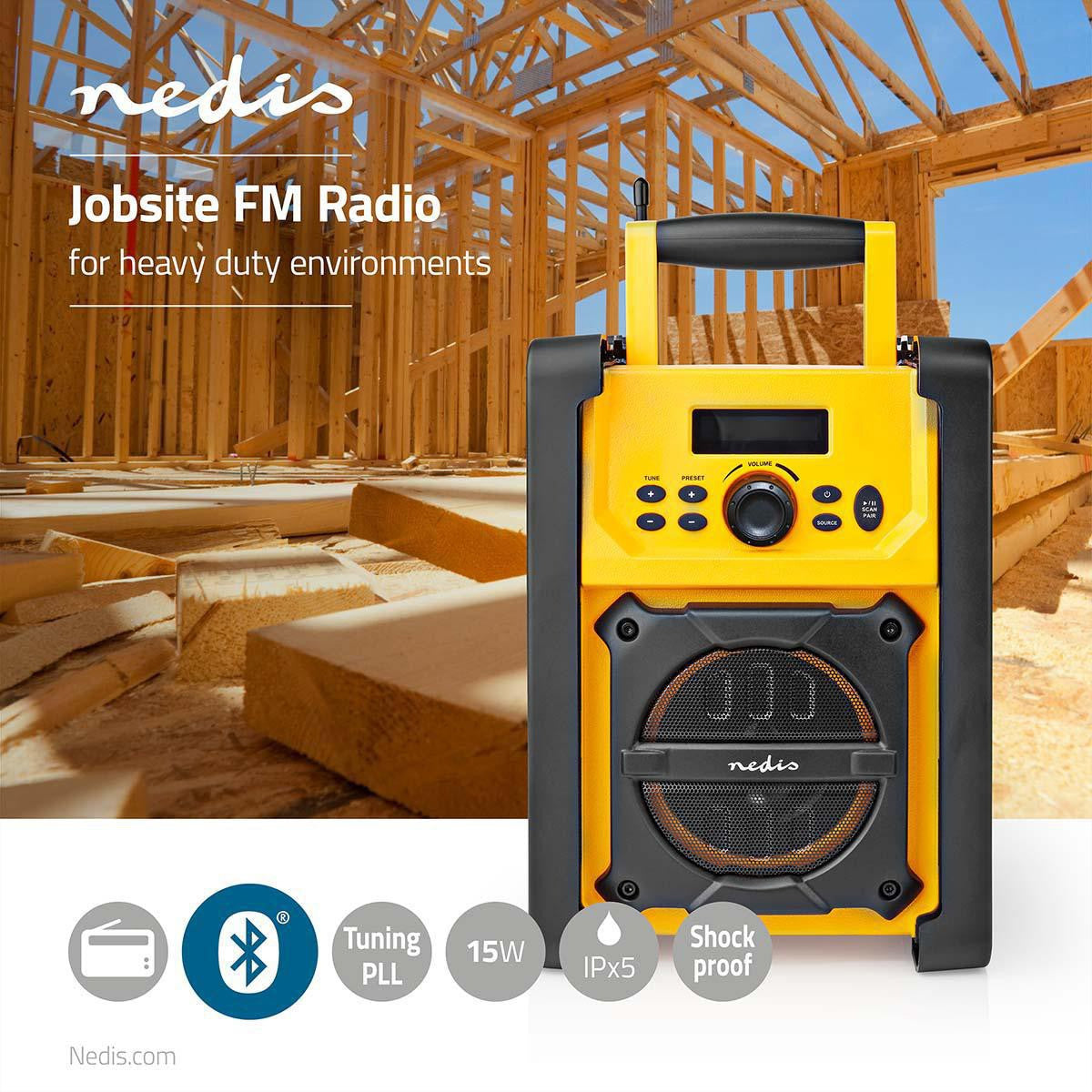 Nedis Baustellenradio FM, Bluetooth, AUX, IPX5 – Schwarz/Gelb