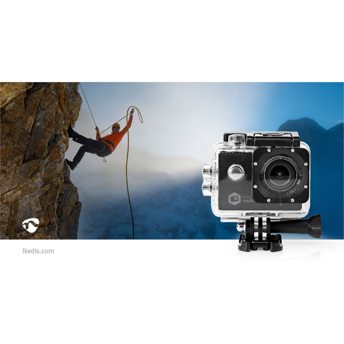 Nedis Action Cam – Unterwasserkamera, wasserdicht bis 30 m, 12 MP, 1080p, 30 fps, schwarz
