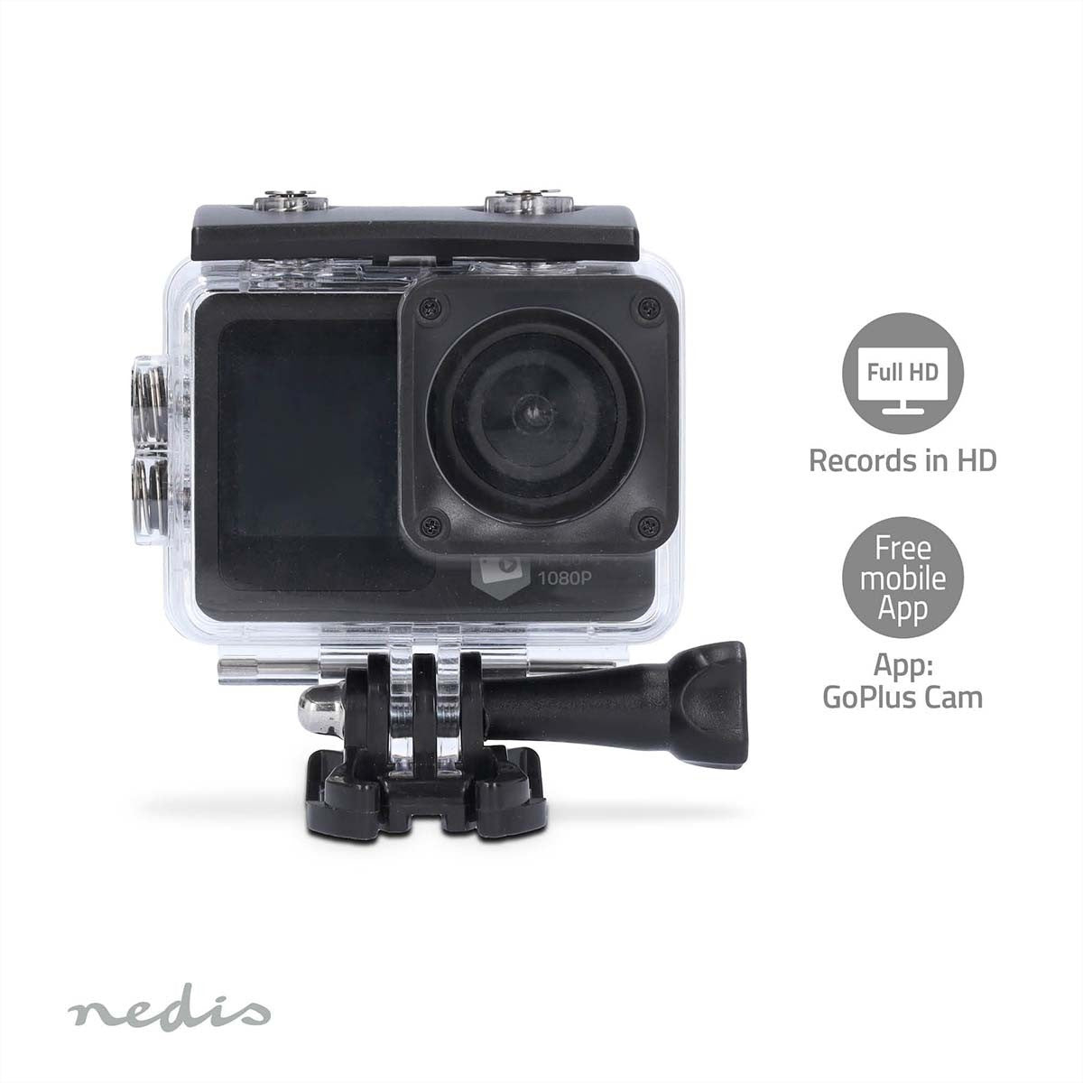 Nedis Action Cam – Unterwasserkamera, wasserdicht bis 30 m, 12 MP, 4K, schwarz
