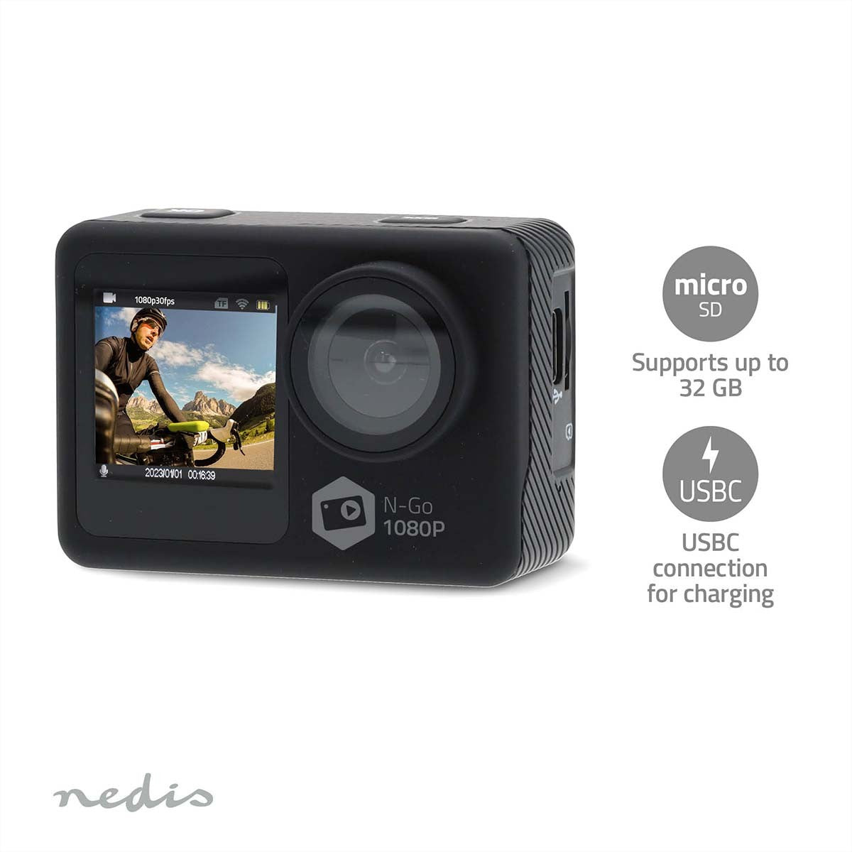 Nedis Action Cam – Unterwasserkamera, wasserdicht bis 30 m, 12 MP, 4K, schwarz