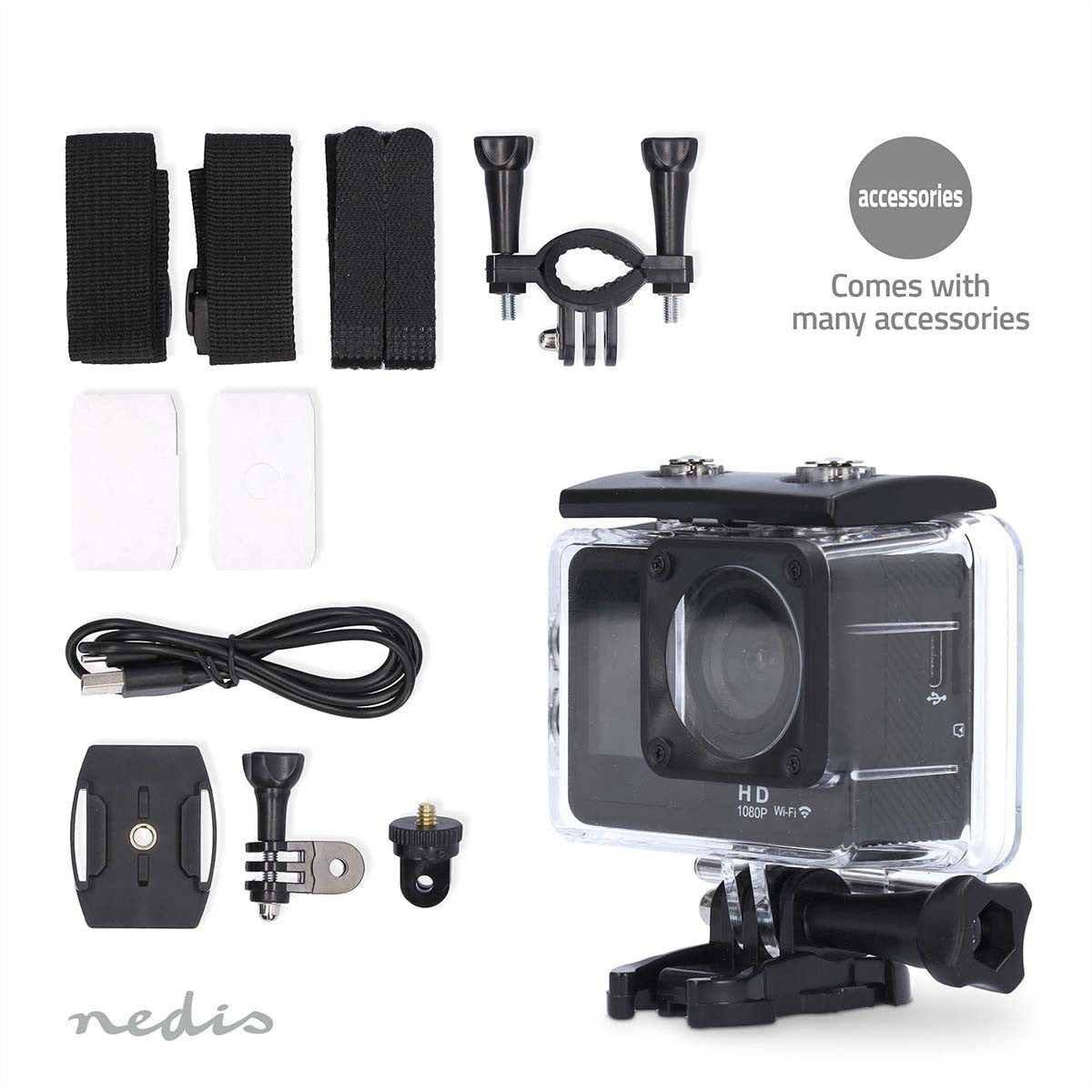 Nedis Action Cam – Unterwasserkamera, wasserdicht bis 30 m, 12 MP, 4K, schwarz
