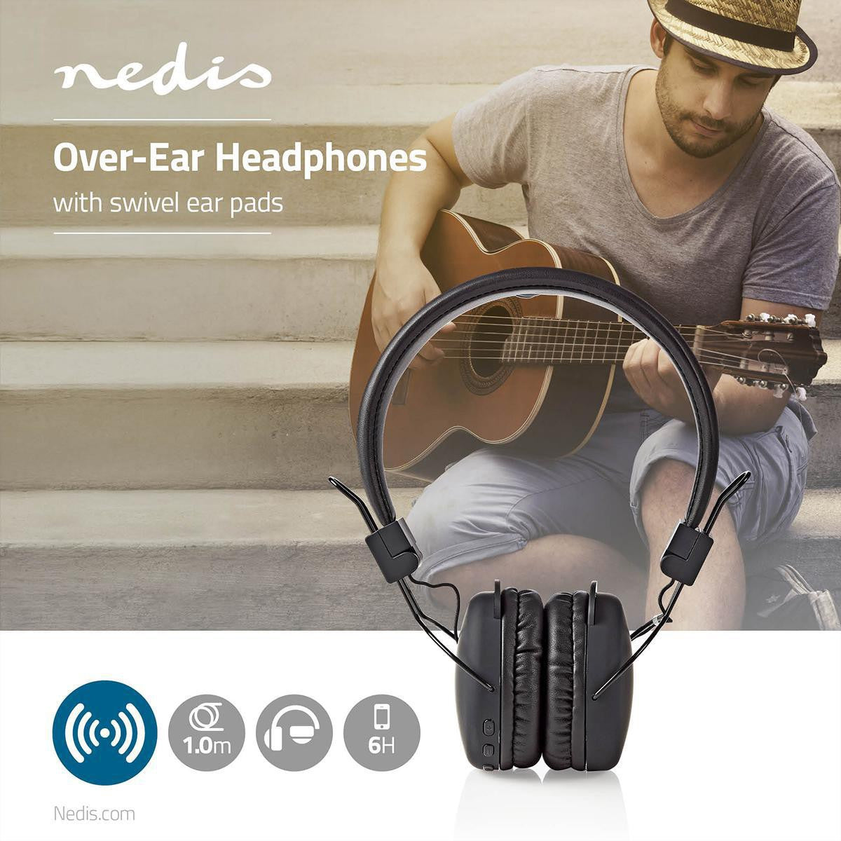 Nedis On-Ear Kopfhörer – Stereo, Kabel + BT, Schwarz, BT 4.2