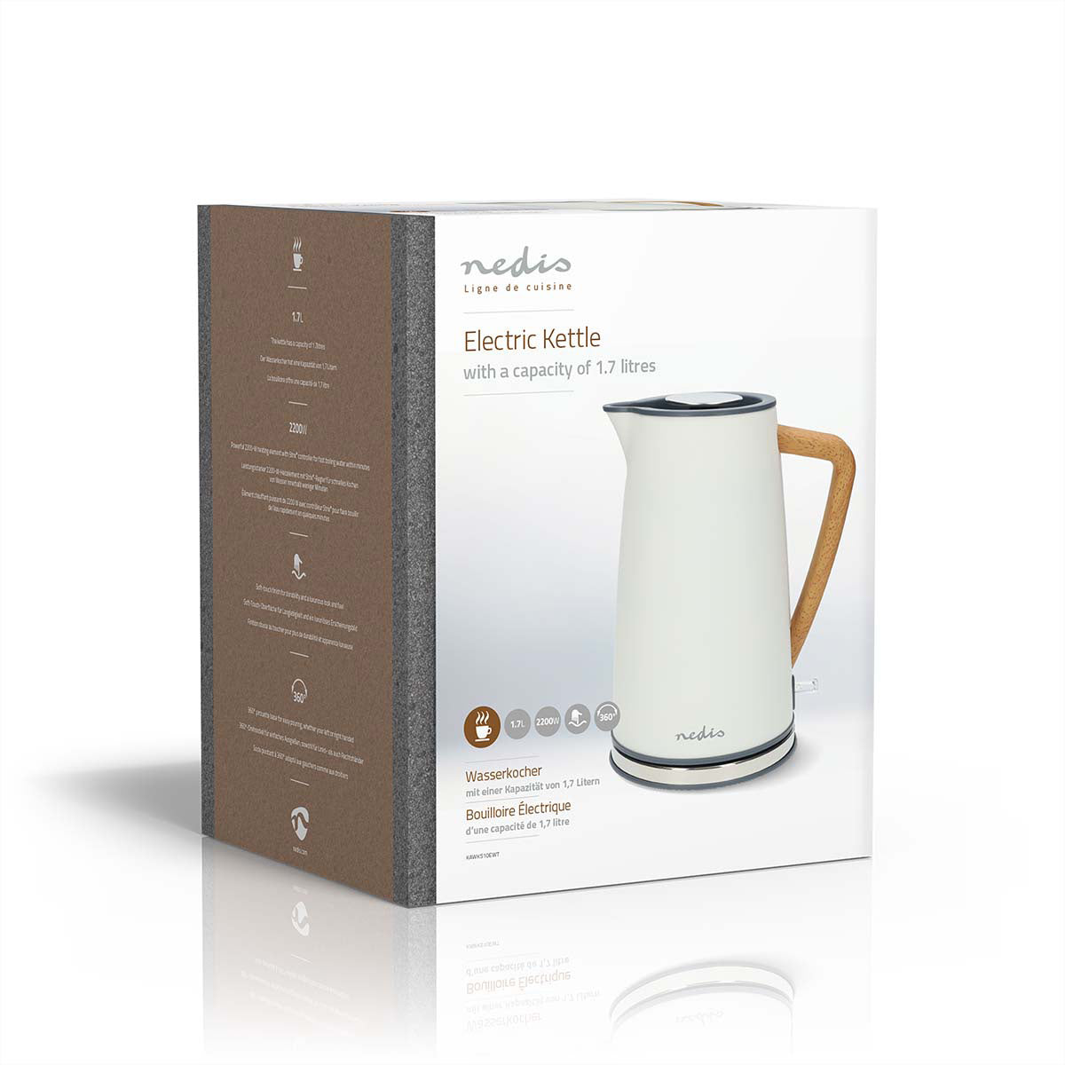 Nedis Wasserkocher – 1,7 l, Kunststoff, 2200 W, Weiss, 360°-Sockel
