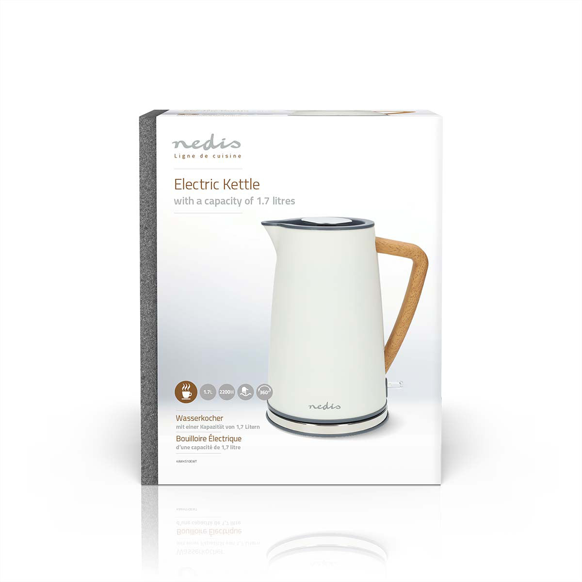 Nedis Wasserkocher – 1,7 l, Kunststoff, 2200 W, Weiss, 360°-Sockel