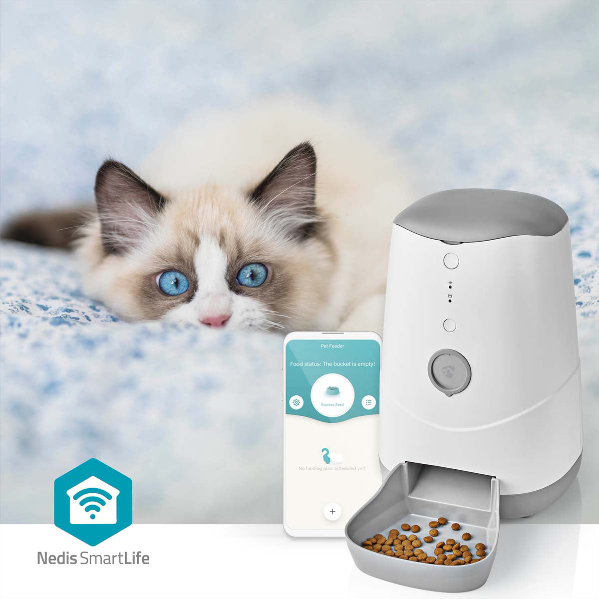 Nedis SmartLife – Zubehör – Futterspender, WLAN, 3,7 l – für Hunde und Katzen, Weiss/Grau