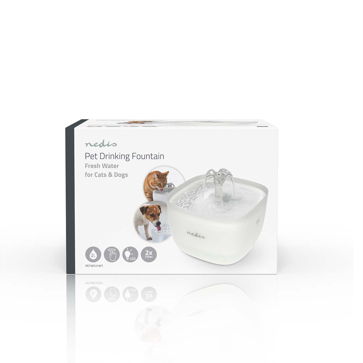 Nedis Haustier-Trinkbrunnen – 2 l, weiss, Polymer, Beleuchtung, USB-Betrieb, Anti-Rutsch-Boden