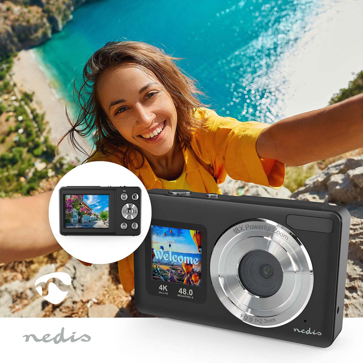 Nedis Digitale Fotokamera – 48 MP, 4K, schwarz
