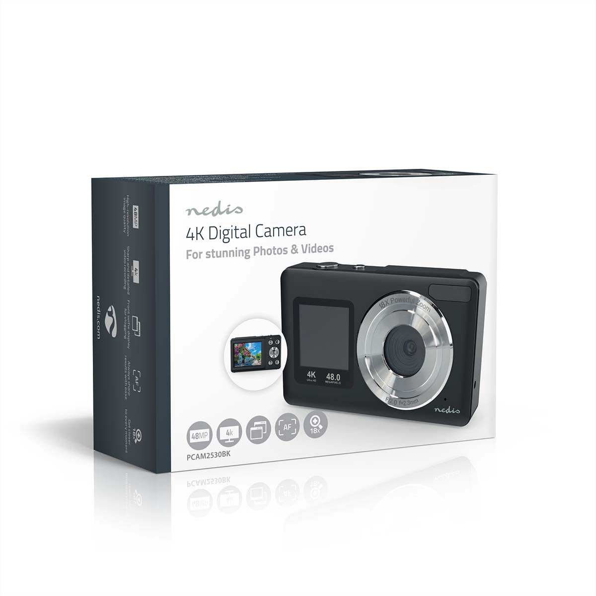 Nedis Digitale Fotokamera – 48 MP, 4K, schwarz