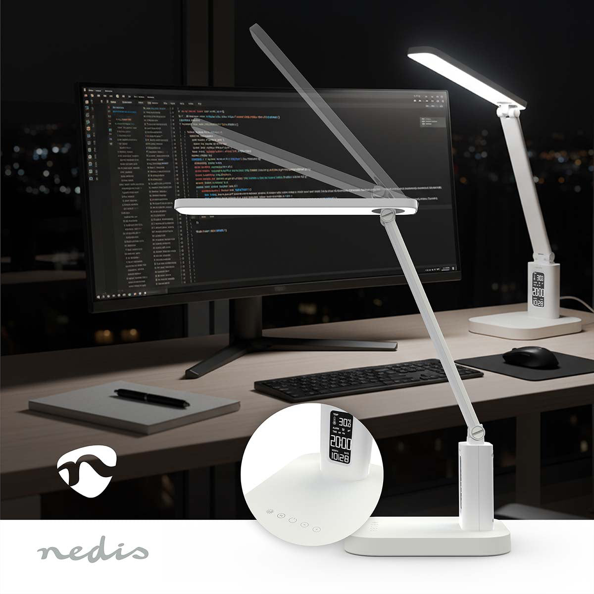 Nedis Tischleuchte – LED 7,5 W, 220 lm, 3000–5700 K, dimmbar, Akku, Touch-Dimmer – Weiss