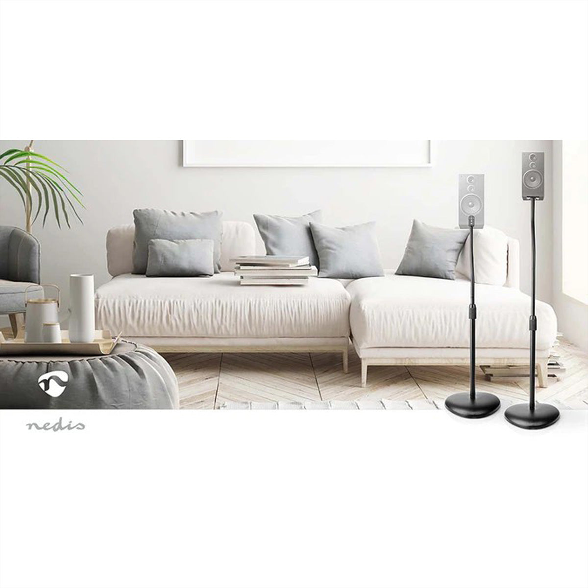 Nedis SPMT2750BK – Lautsprecherständer, 2er-Set, höhenverstellbar, 4,5 kg, für Satelliten-/Regallautsprecher