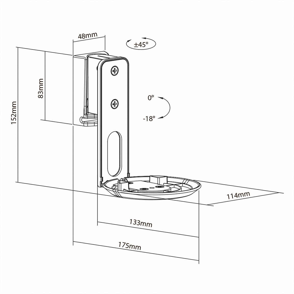 Nedis SPMT5800BK – Wandhalterung für Sonos Era 100 – drehbar −45° bis +45°, neigbar 0°–18° – 3 kg – schwarz