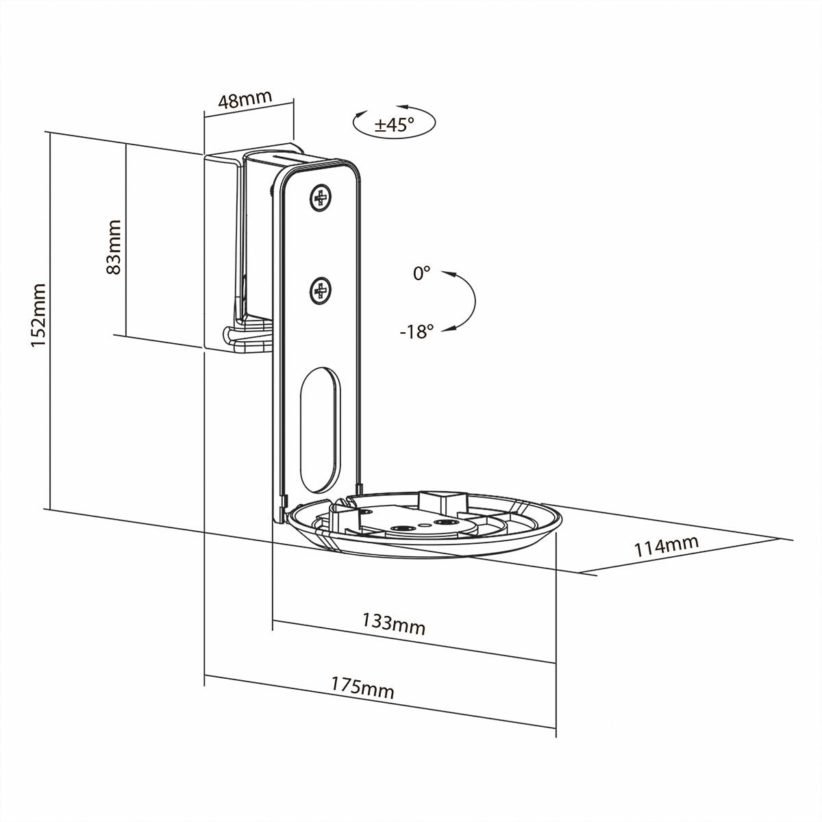 Nedis SPMT5800WT – Wandhalterung für Sonos Era 100 – drehbar −45°/+45°, neigbar 0°–18° – 3 kg – Weiss