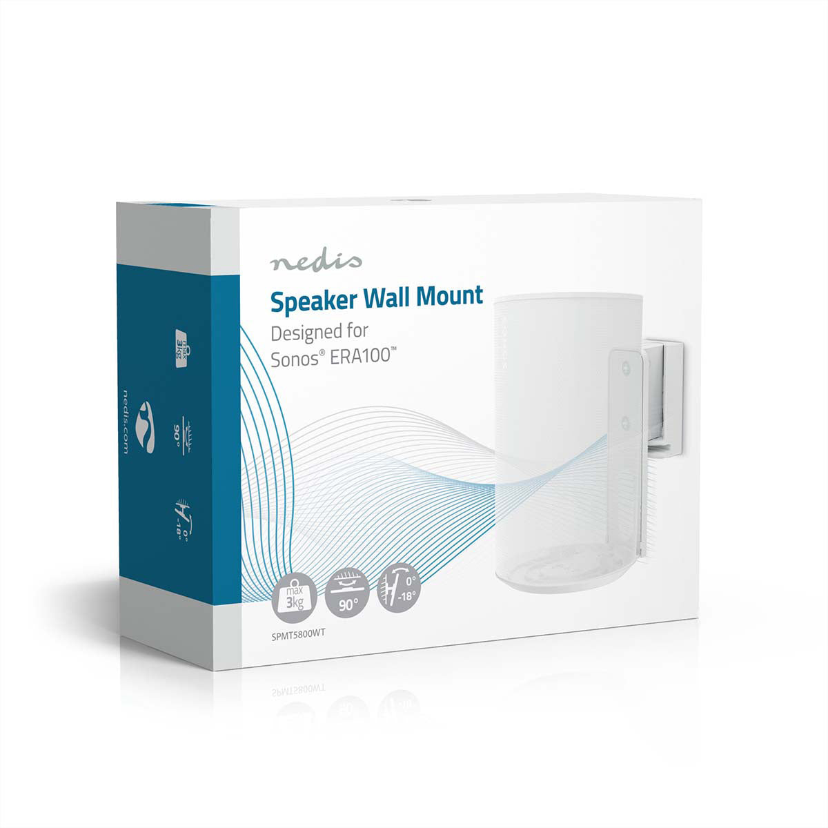 Nedis SPMT5800WT – Wandhalterung für Sonos Era 100 – drehbar −45°/+45°, neigbar 0°–18° – 3 kg – Weiss