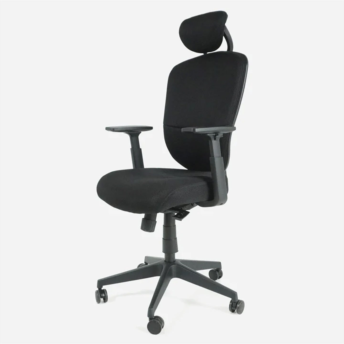 WRK21 Office Bürostuhl – Netzrücken – Schwarz, 2D-Armlehnen, mit Kopfstütze, bis 150 kg
