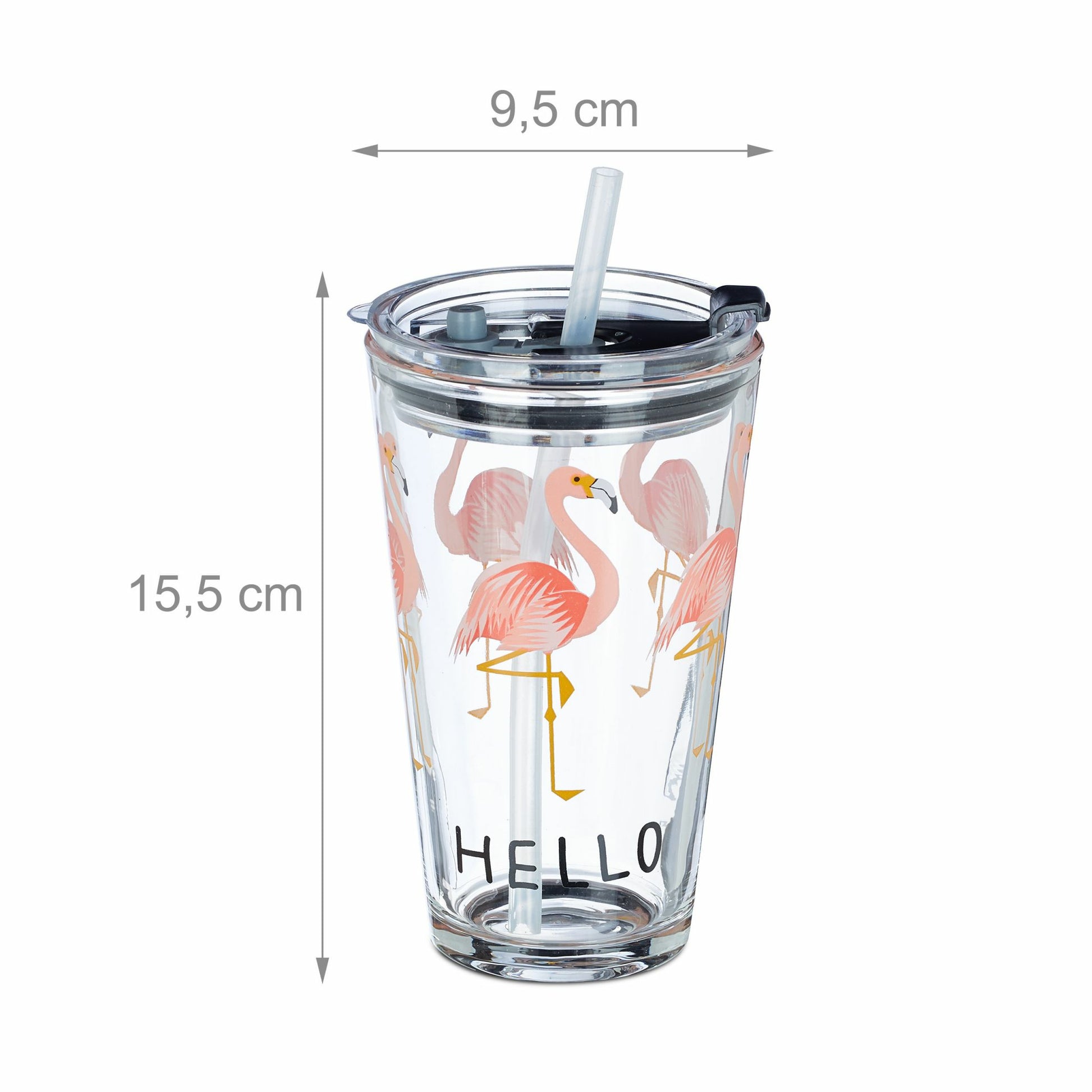 Relaxdays Trinkglas Flamingo – 450 ml, Ø 9,0 cm, H 15,5 cm, Kunststoff, Rosa