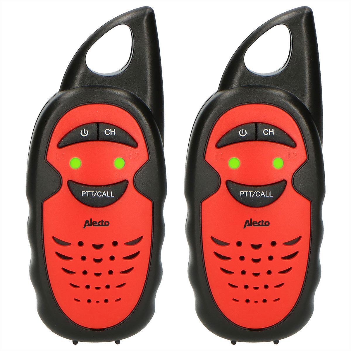 Alecto FR-05RD – Funkgerät (2er-Set), 3 Kanäle, Reichweite bis 3 km, 4 h Akkulaufzeit, Rot/Schwarz