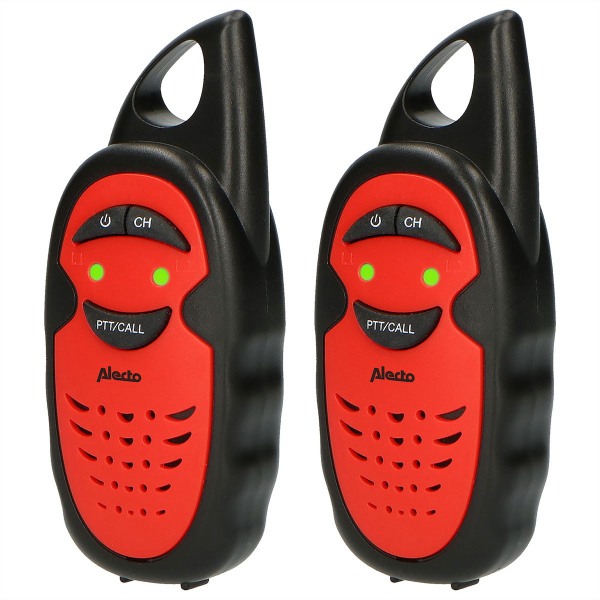Alecto FR-05RD – Funkgerät (2er-Set), 3 Kanäle, Reichweite bis 3 km, 4 h Akkulaufzeit, Rot/Schwarz