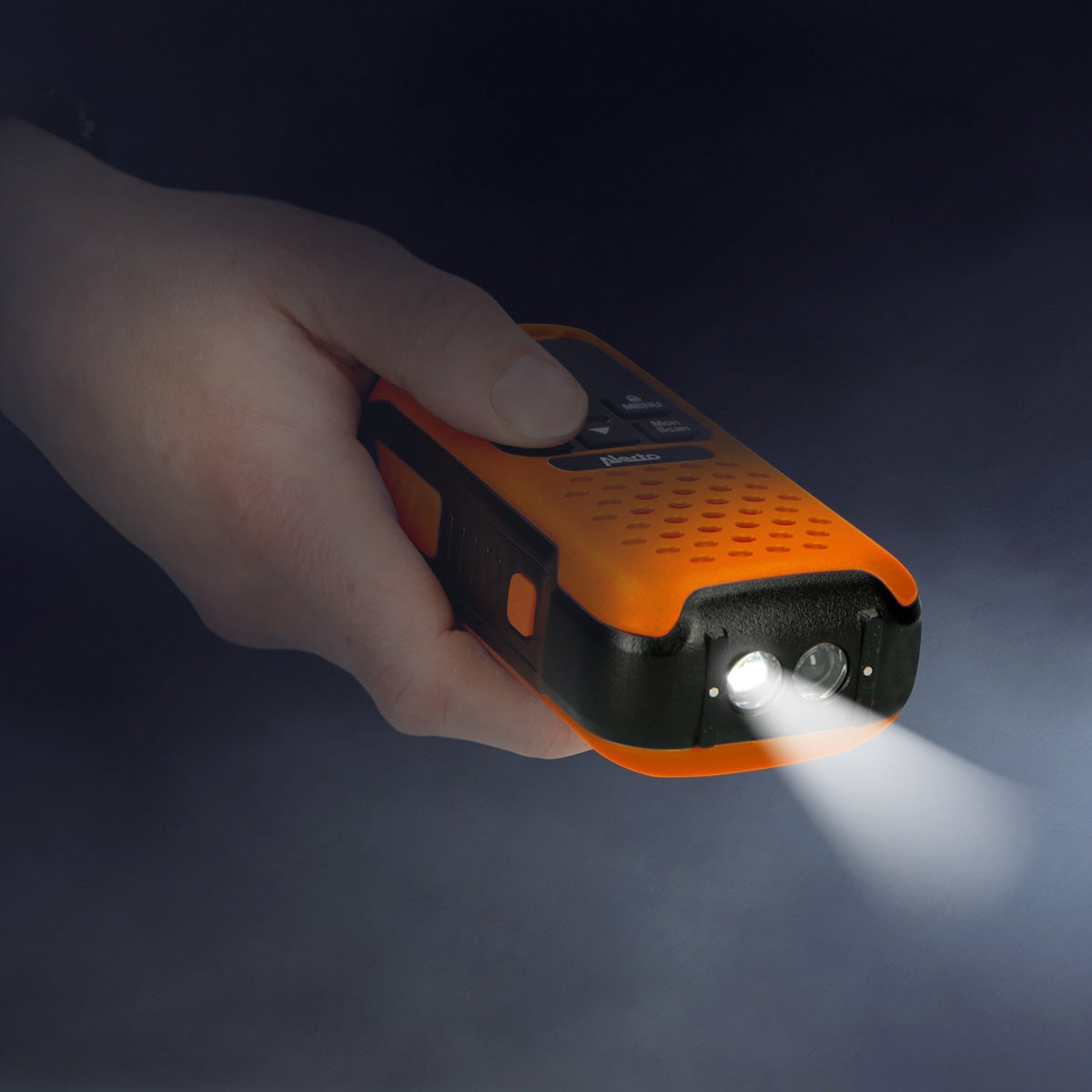 Alecto FR-300OE – Funkgerät (2er-Set), PMR 446 MHz, 16 Kanäle, Reichweite bis 10 km, IPX7, Orange