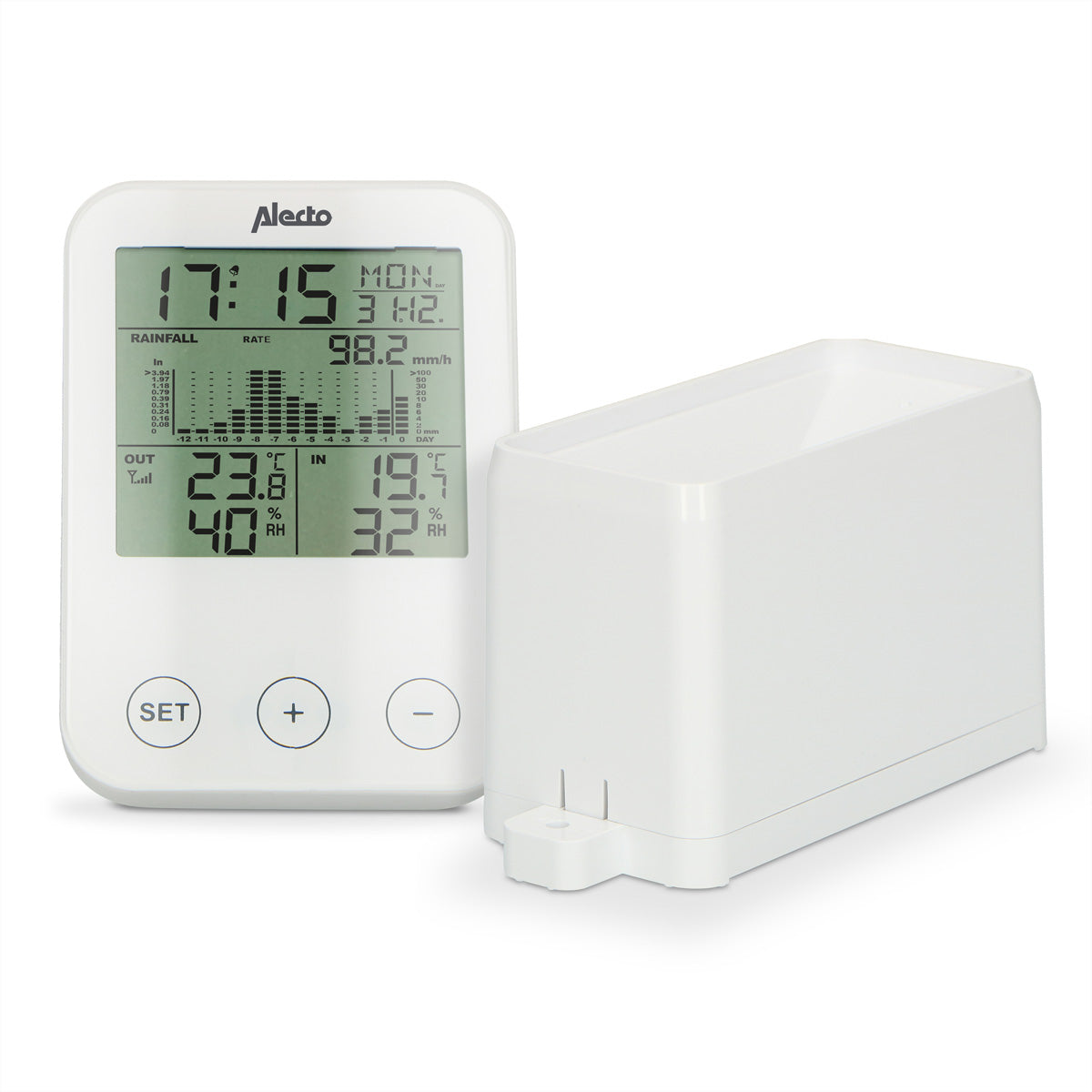 Alecto WS-1200 – Wetterstation, innen/außen, kabelloser Regensensor – weiss