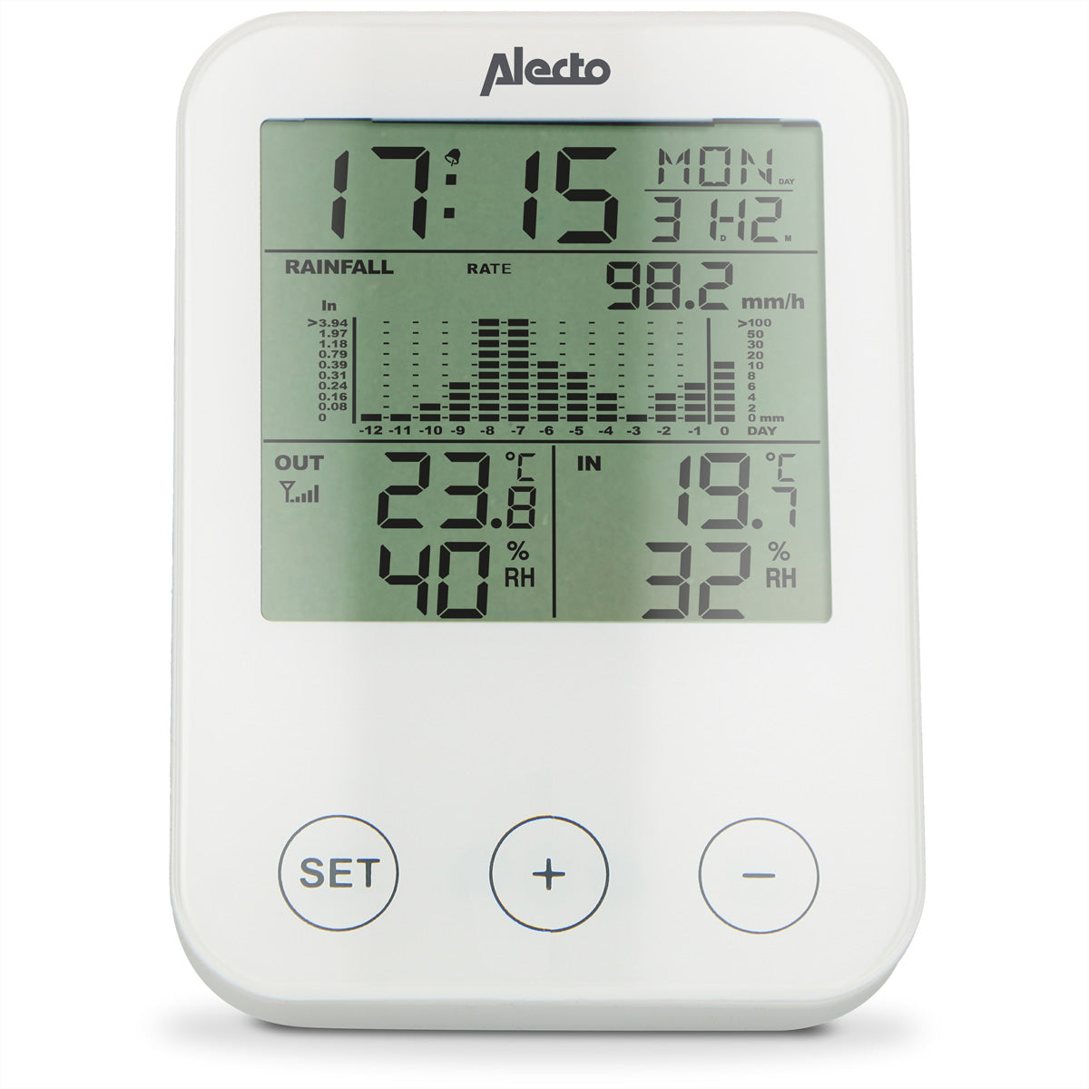 Alecto WS-1200 – Wetterstation, innen/außen, kabelloser Regensensor – weiss