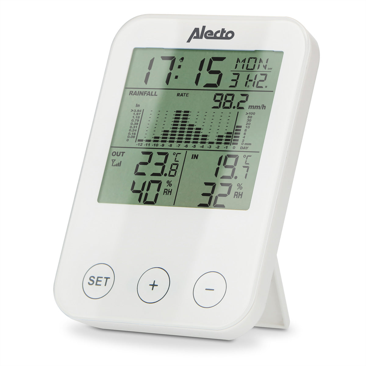 Alecto WS-1200 – Wetterstation, innen/außen, kabelloser Regensensor – weiss