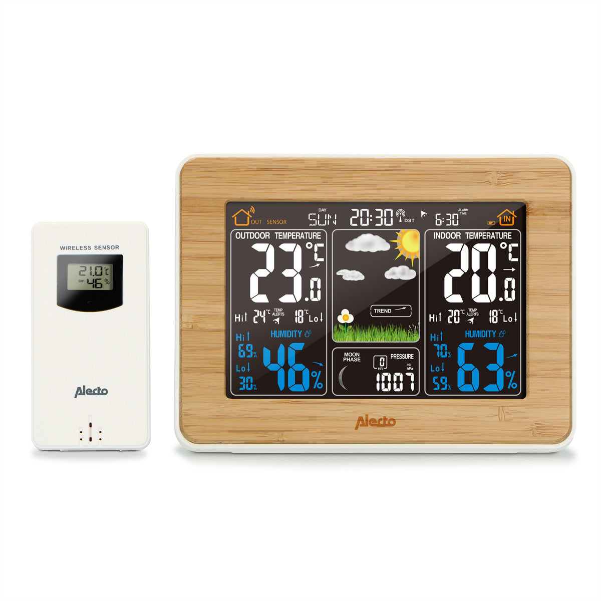Alecto WS-1560 – Wetterstation, innen/aussen, Hygrometer & Barometer, inkl. Aussensensor – weiss