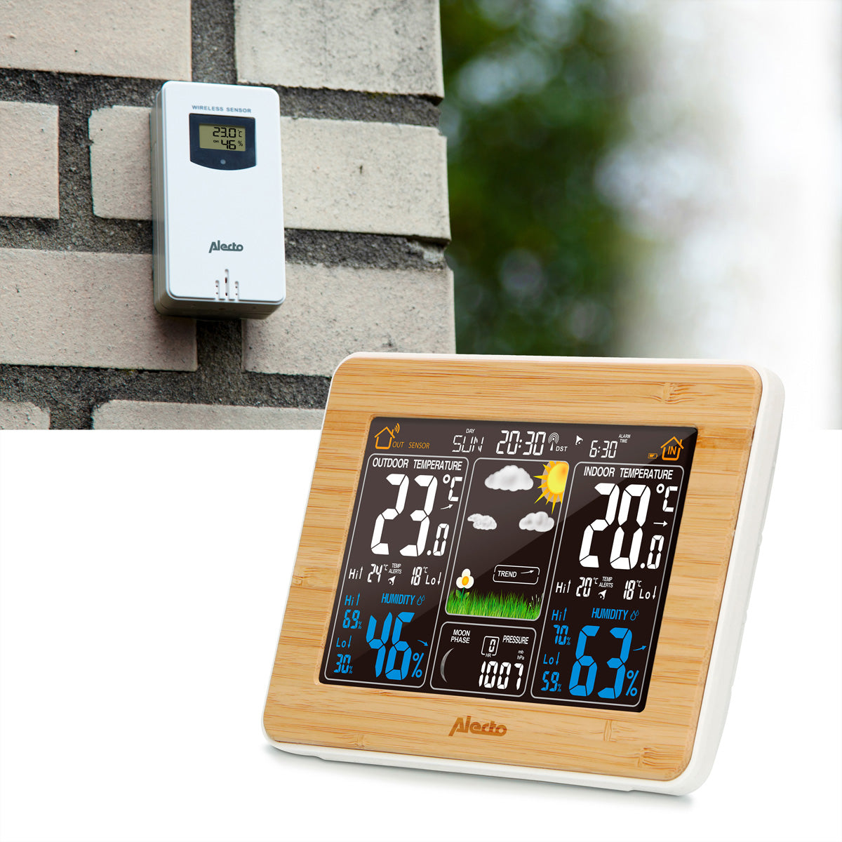 Alecto WS-1560 – Wetterstation, innen/aussen, Hygrometer & Barometer, inkl. Aussensensor – weiss
