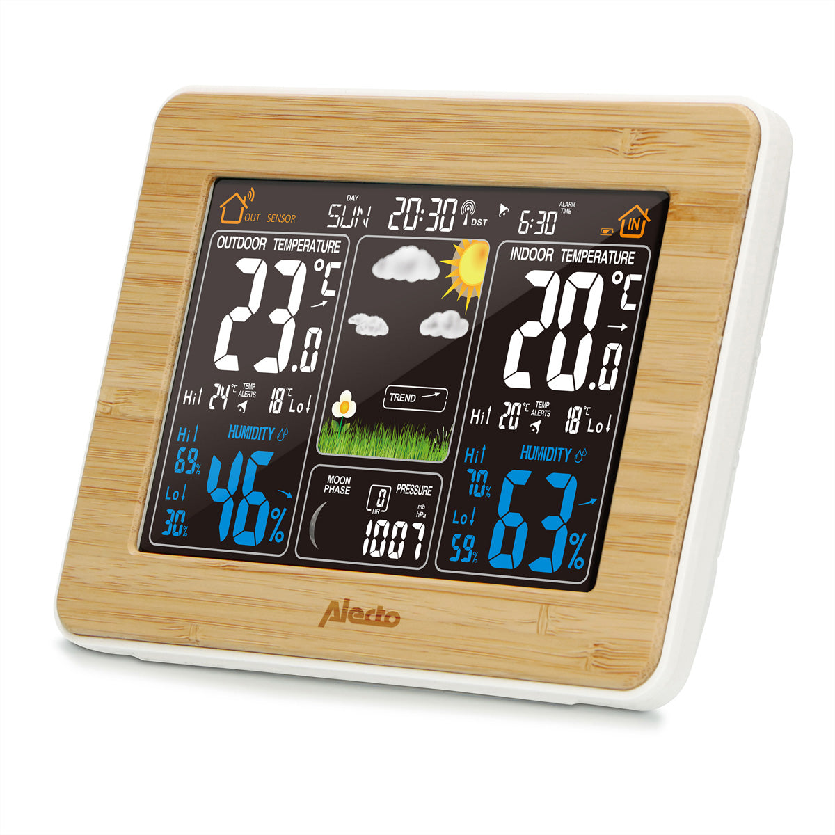 Alecto WS-1560 – Wetterstation, innen/aussen, Hygrometer & Barometer, inkl. Aussensensor – weiss
