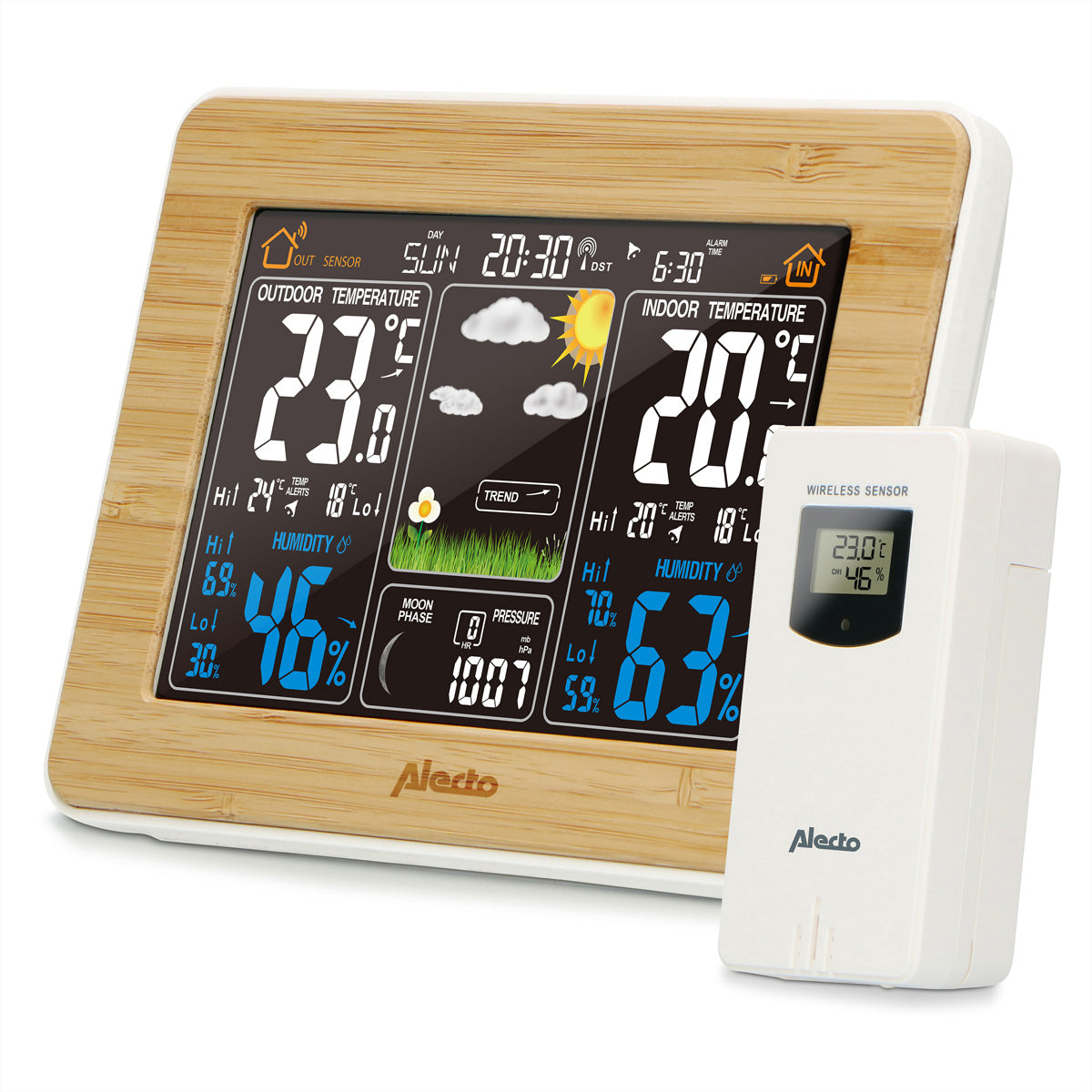 Alecto WS-1560 – Wetterstation, innen/aussen, Hygrometer & Barometer, inkl. Aussensensor – weiss