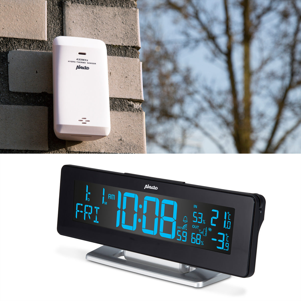 Alecto WS-2500 – Wetterstation, innen/aussen, Hygrometer & Barometer, inkl. Aussensensor – schwarz